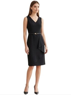 Calvin Klein Black Dress NWT Sleeveless Faux Wrap Belted Women 8